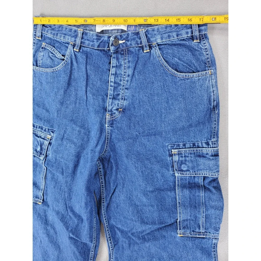 GAP Cargo Jeans Men 36 Blue Y2K Baggy Relaxed Fit Utility Denim 36x30